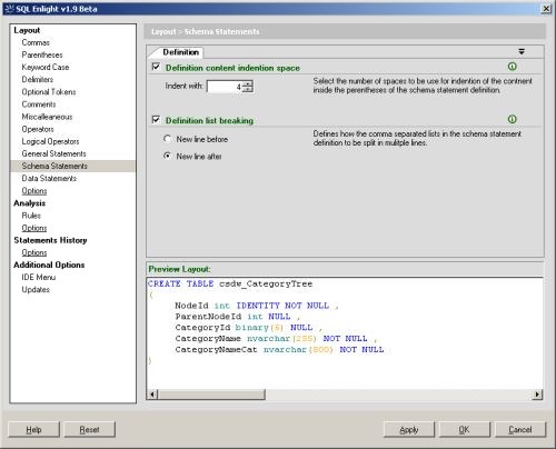Schema Statement Rules | SQL Enlight Help