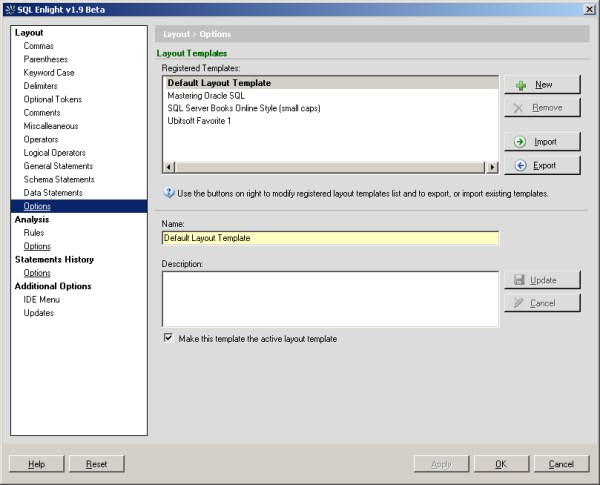 Manage Layout Templates | SQL Enlight Help