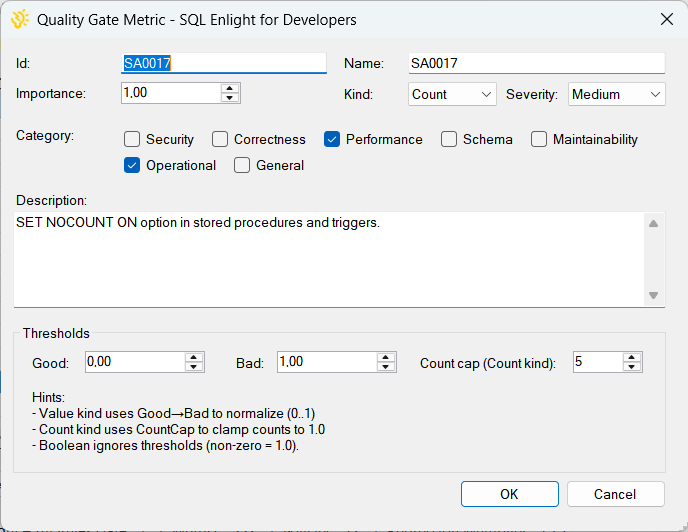 Metric editor dialog.